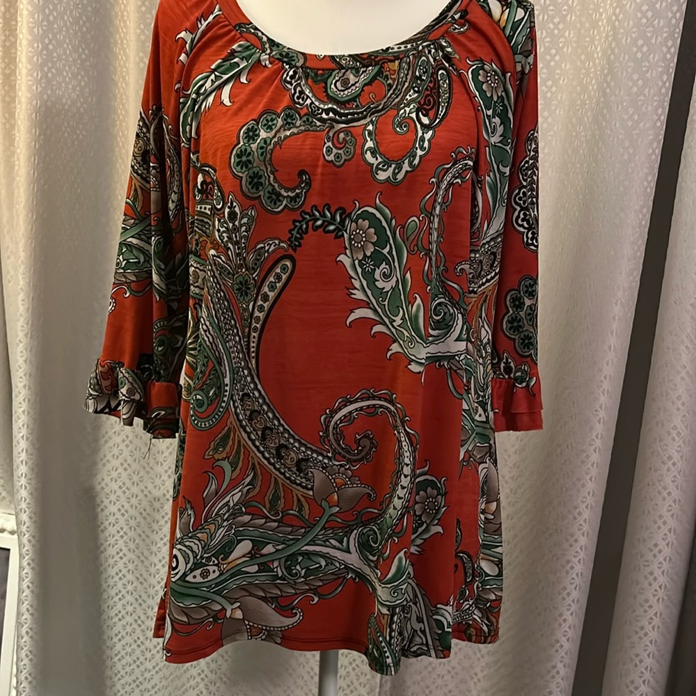 Voll paisley orange, green and brown blouse XL